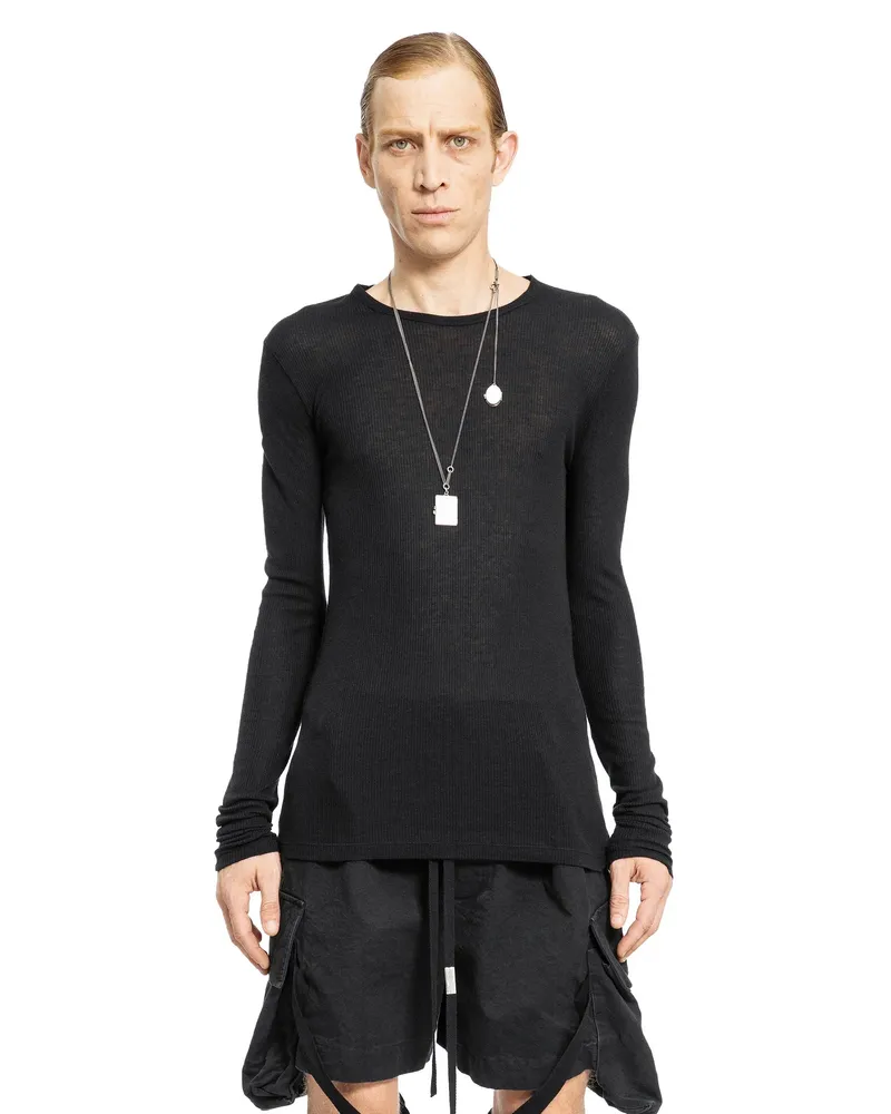 Ann Demeulemeester Greg Long Sleeve T-Shirt in Viscose Cotton Rib Black
