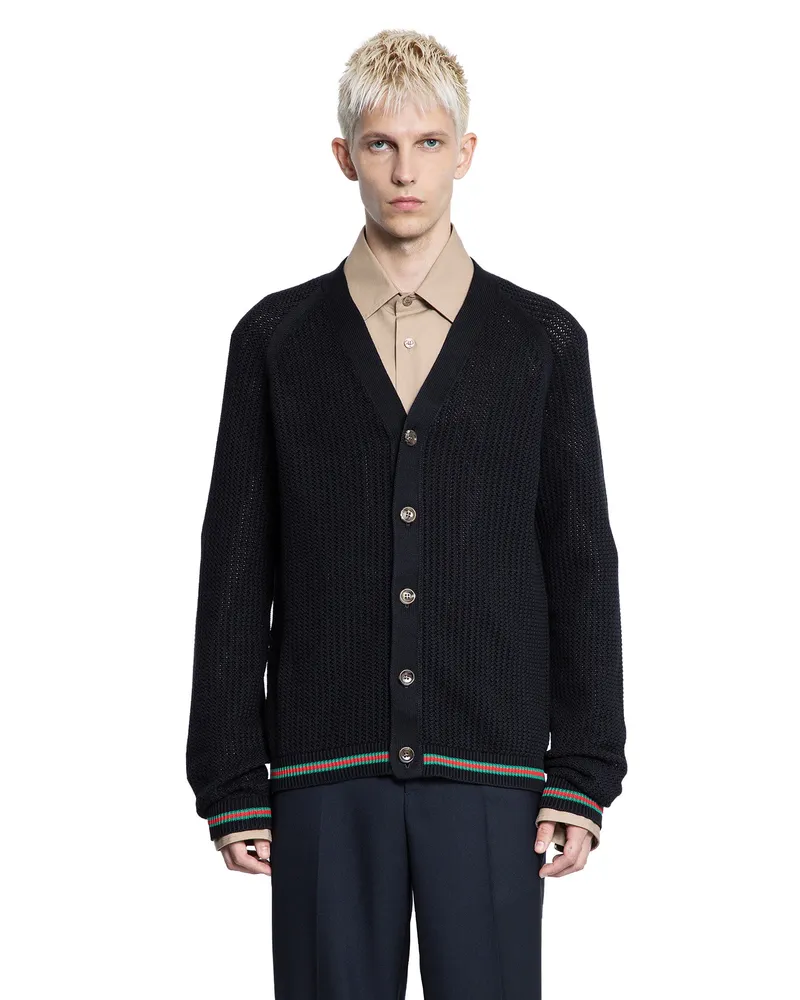 Gucci Cotton Knit Web Cardigan Black