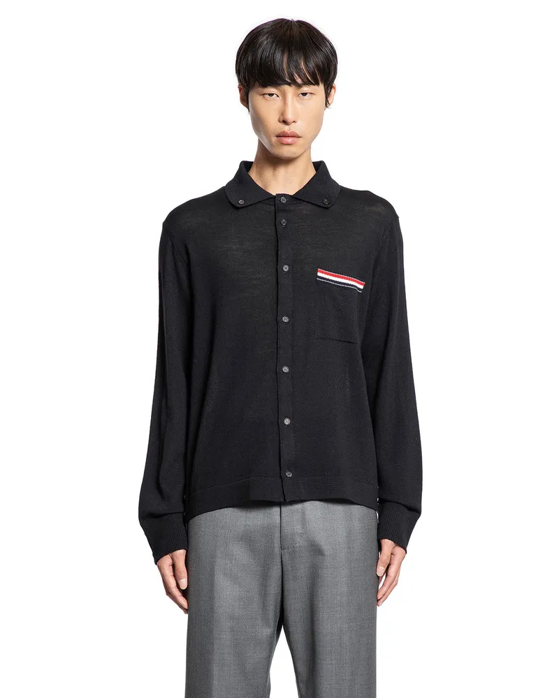Thom Browne Jersey Stitch RWB Stripe Shirt Black