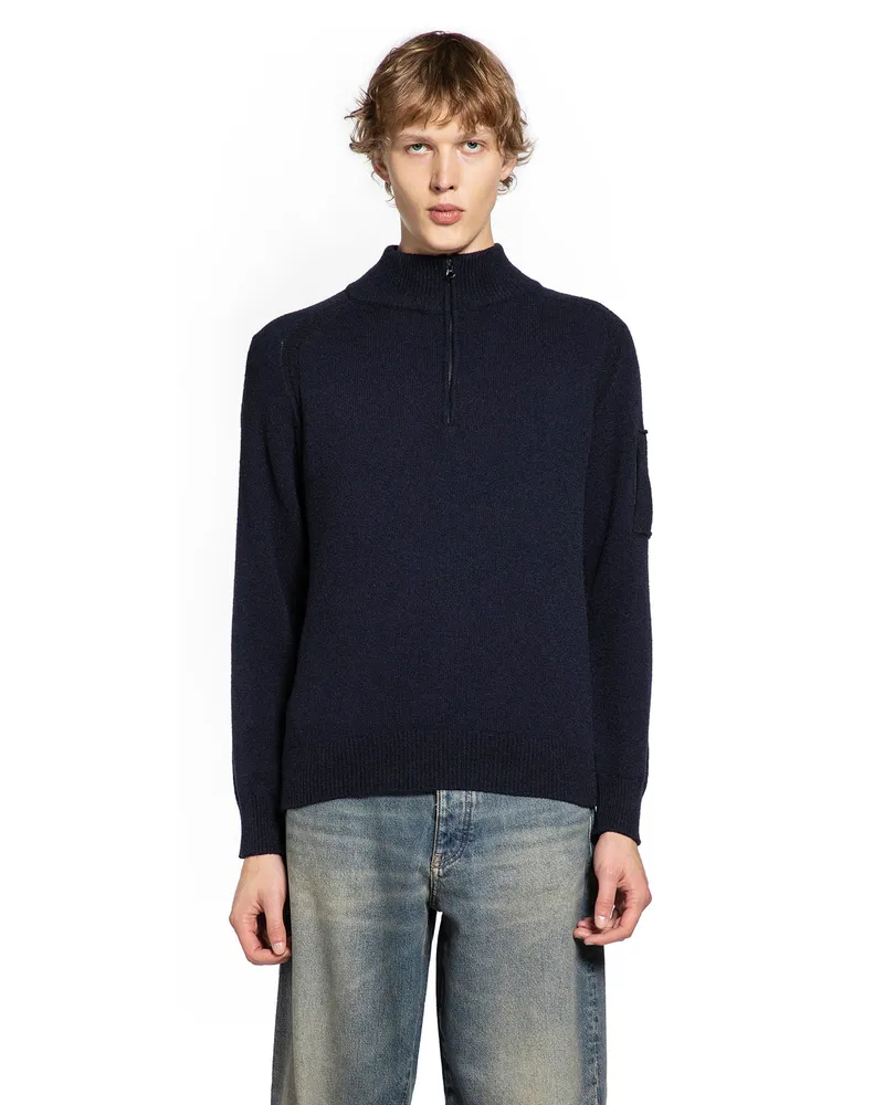 C.P. Company Ribbed Knit Cardigan Blue