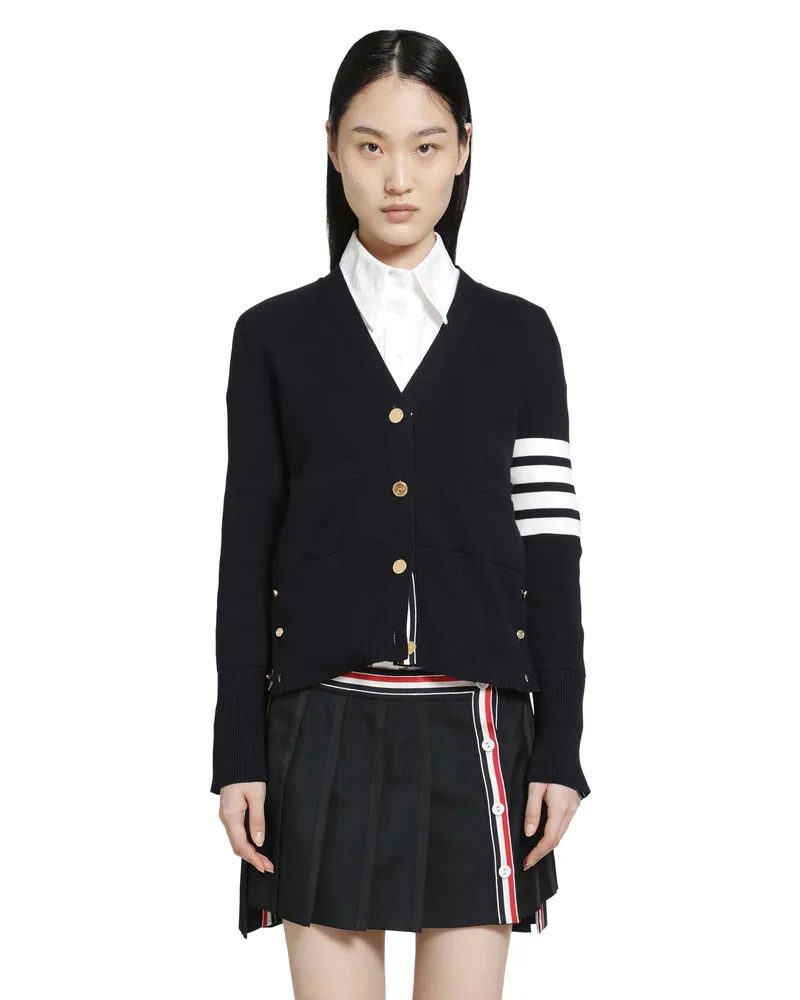 Thom Browne Milano Classic 4-Bar V-Neck Cardigan Blue
