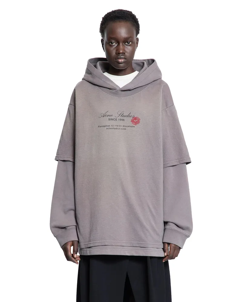 Acne Studios Felpa con cappuccio a strati con logo stagionale Grey