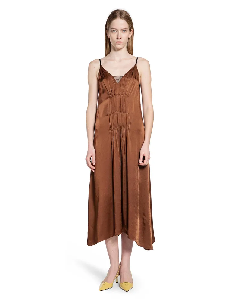 Prada Crepe Satin Dress Brown