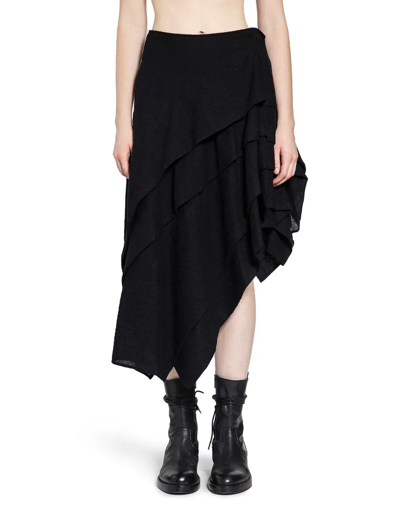 Yohji Yamamoto Wool Gauze Tucked Stitch D Skirt Black