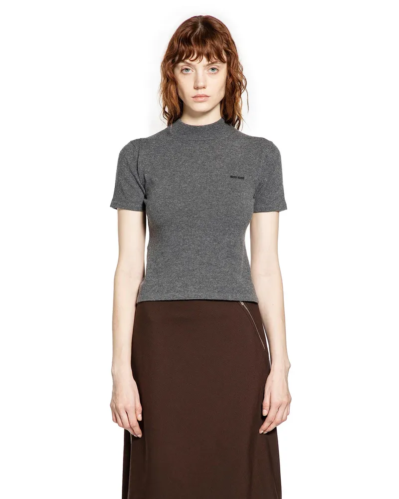 Miu Miu Cashmere Short Sleeve Sweater Grey