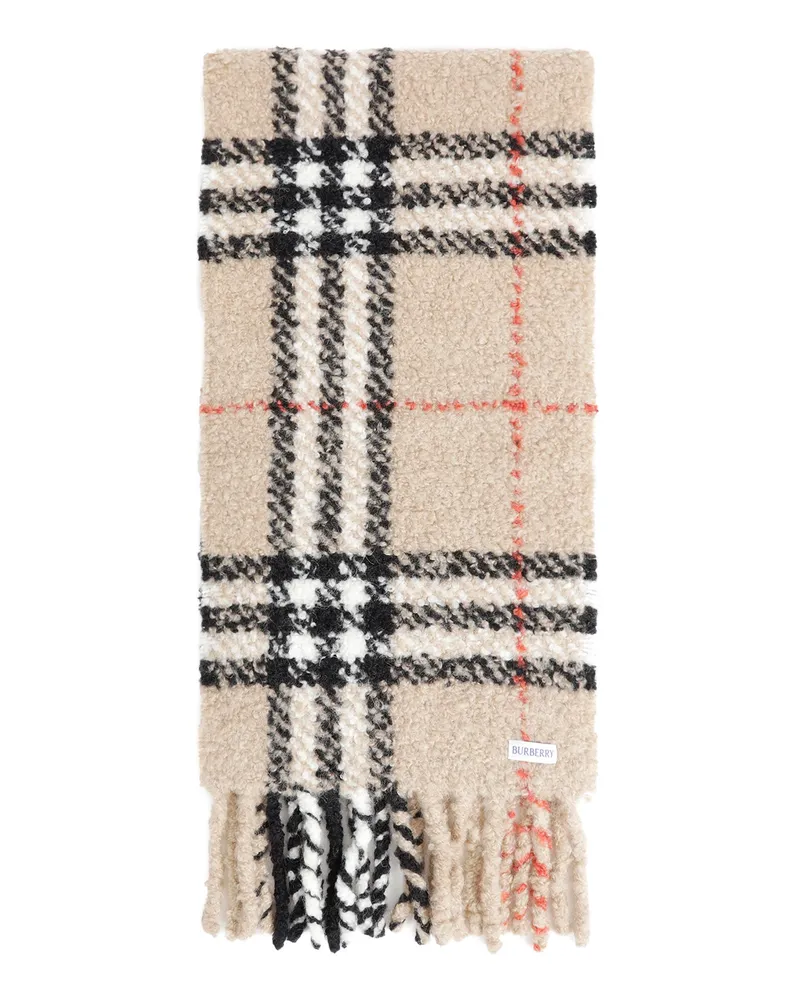 Burberry Check Alpaca Wool Blend Bouclé Scarf Beige