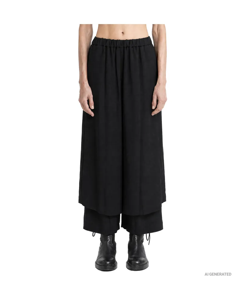 Comme des Garçons Layered Wool Taffeta Cropped Pants Black