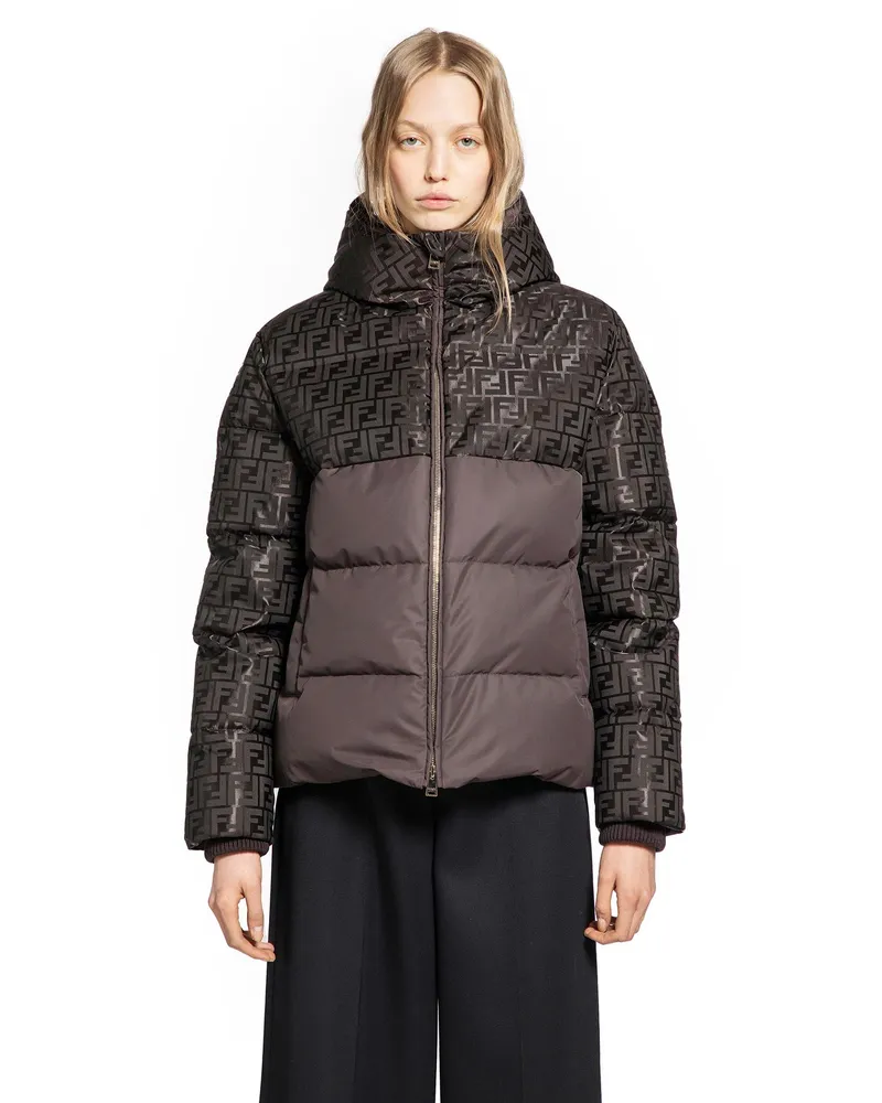 Fendi Brown FF nylon down jacket Brown