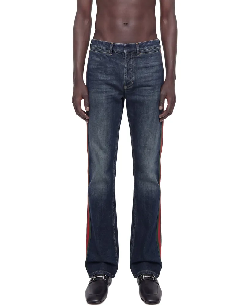 Gucci Flared 5 Pocket Jeans with Web Blue