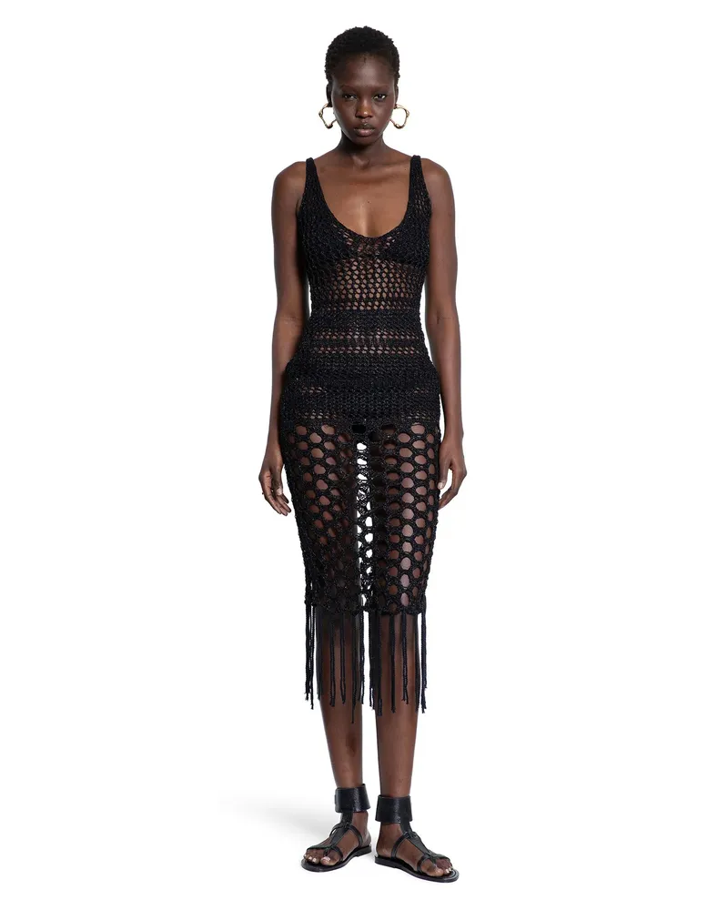 Laneus Crochet Knit Midi Dress Black