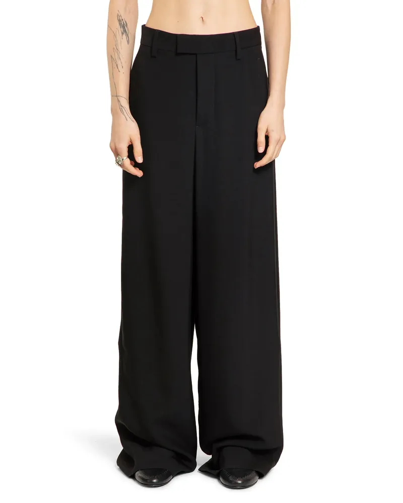 Ann Demeulemeester Elfi Wide Leg Trousers in Viscose Calico Black