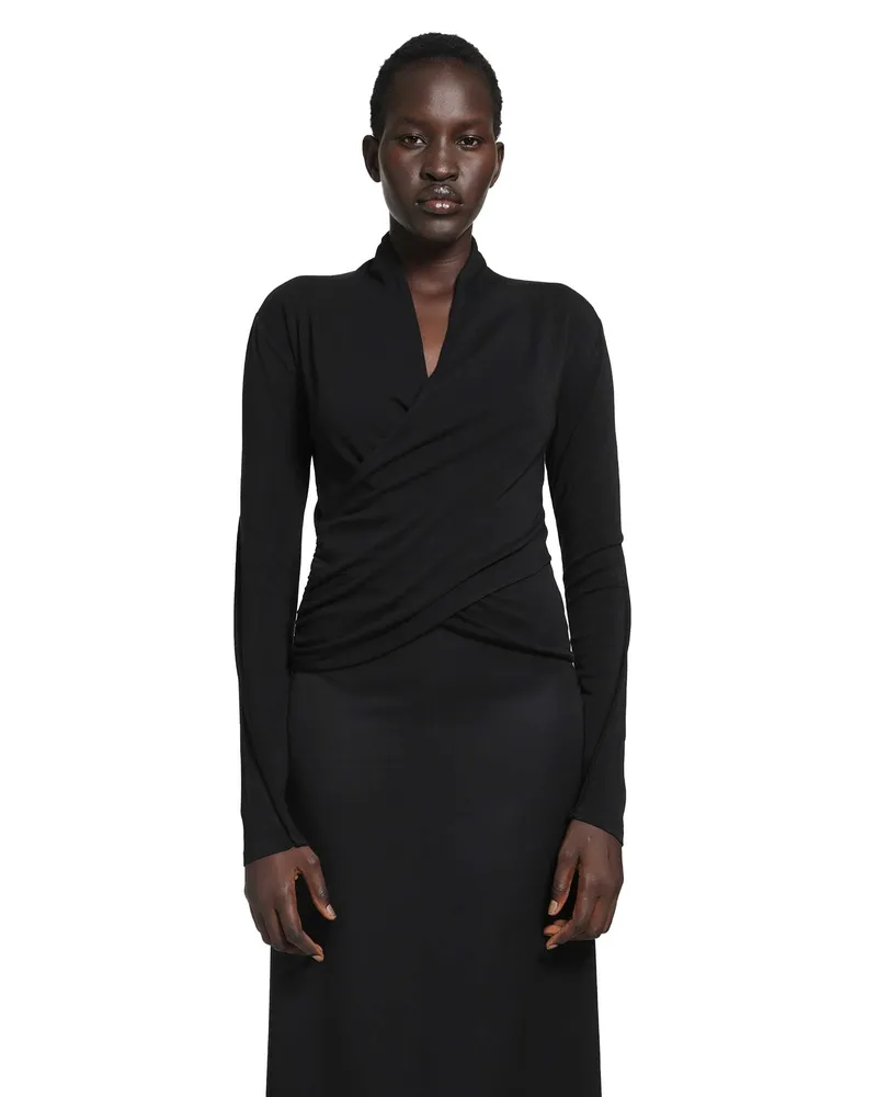 THOM KROM Stretch Cotton Modal Wrap Top Black