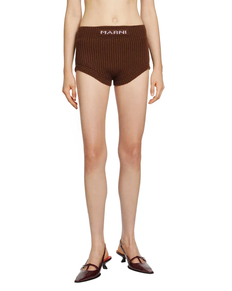 Marni Wool Cashmere Logo Briefs Brown