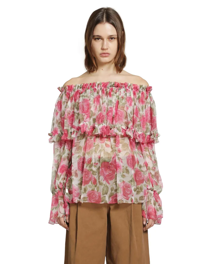 Chloé Off-The-Shoulder Silk Top Pink