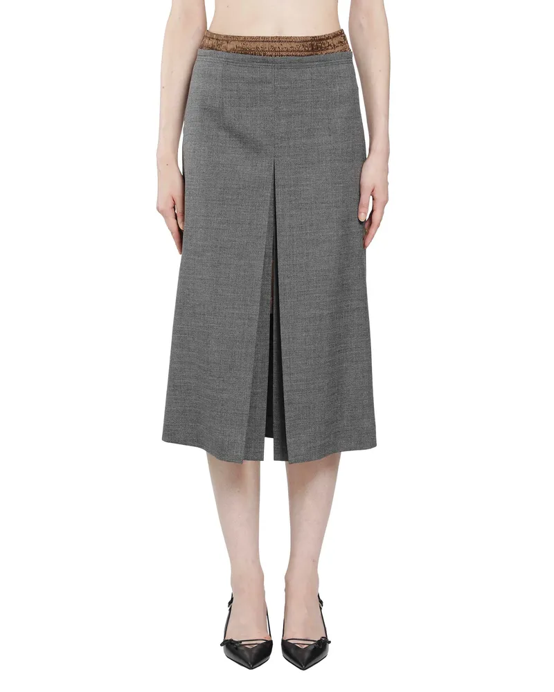 Prada Layered Wool Midi Skirt Grey