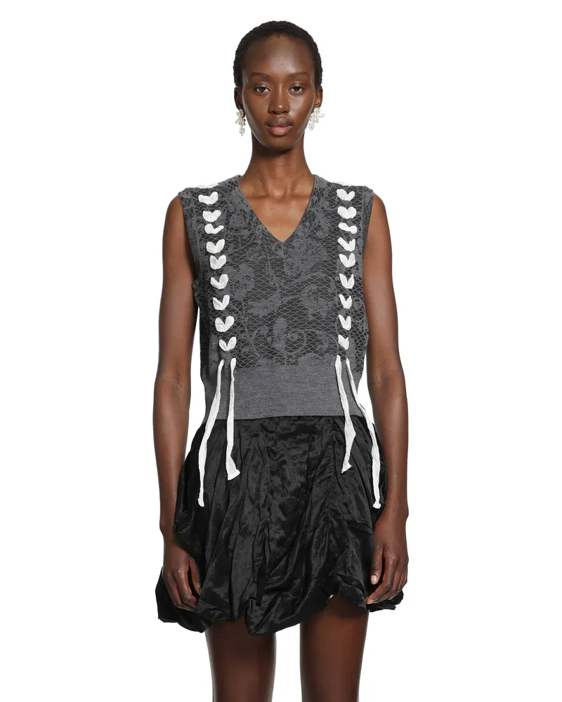 Renli Su Knit Floral Vest Grey