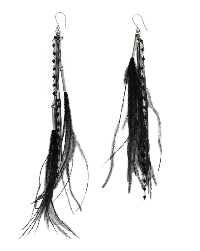 Ann Demeulemeester Goia Earrings with Chains and Feathers Black
