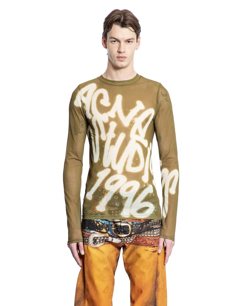 Acne Studios Sprayed Logo Long Sleeve T-Shirt Green