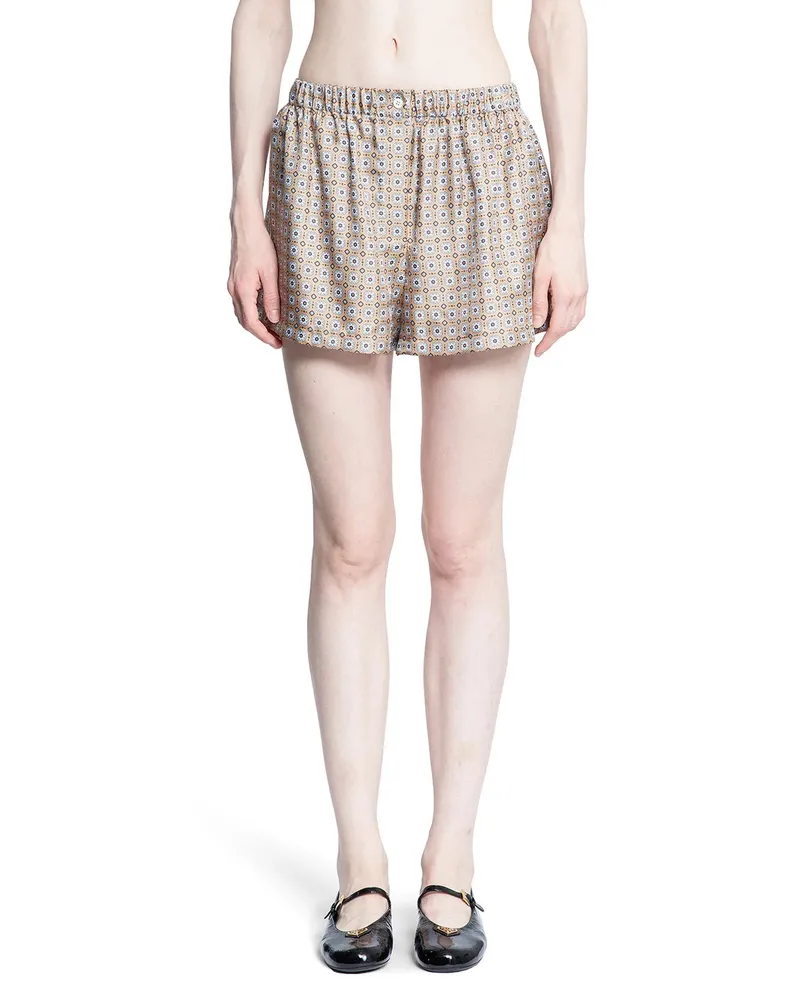 Prada Printed Silk twill Shorts Beige