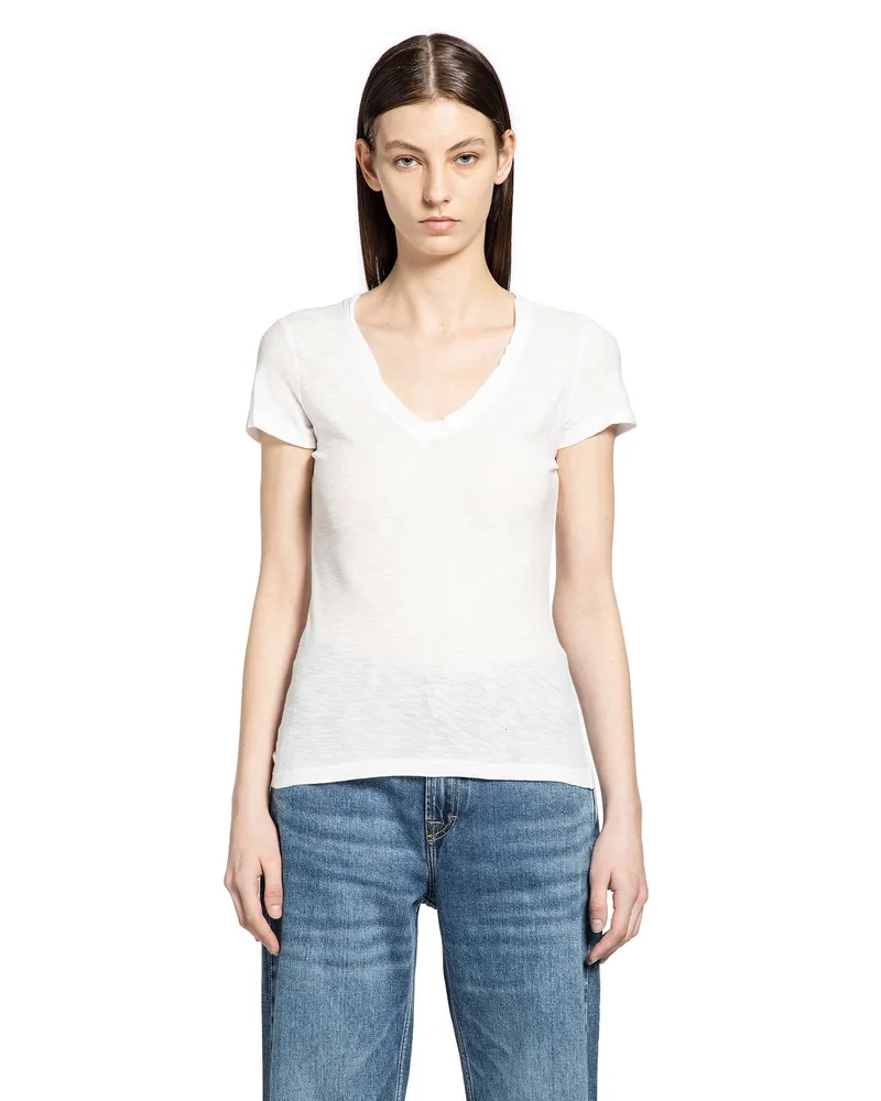 James Perse Sheer Slub Casual V-Neck Top White