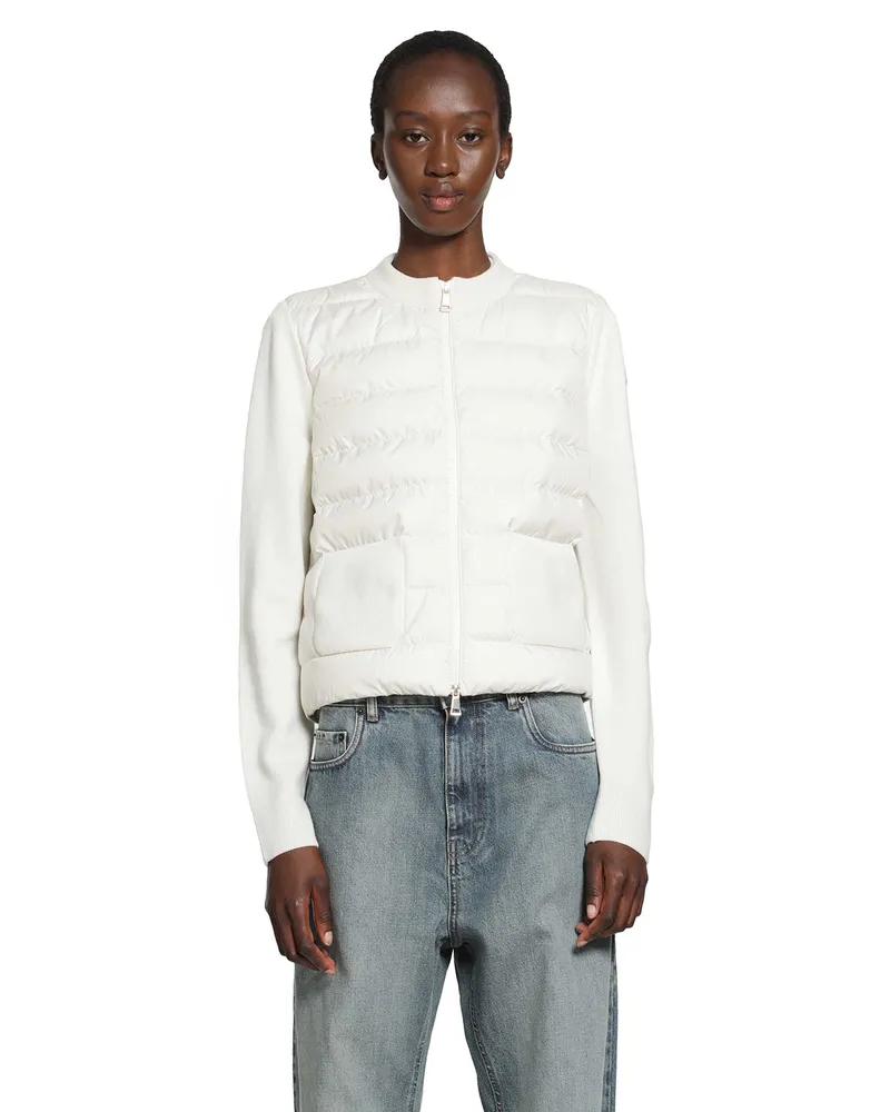 Moncler Wool Padded Zip-Up Cardigan White