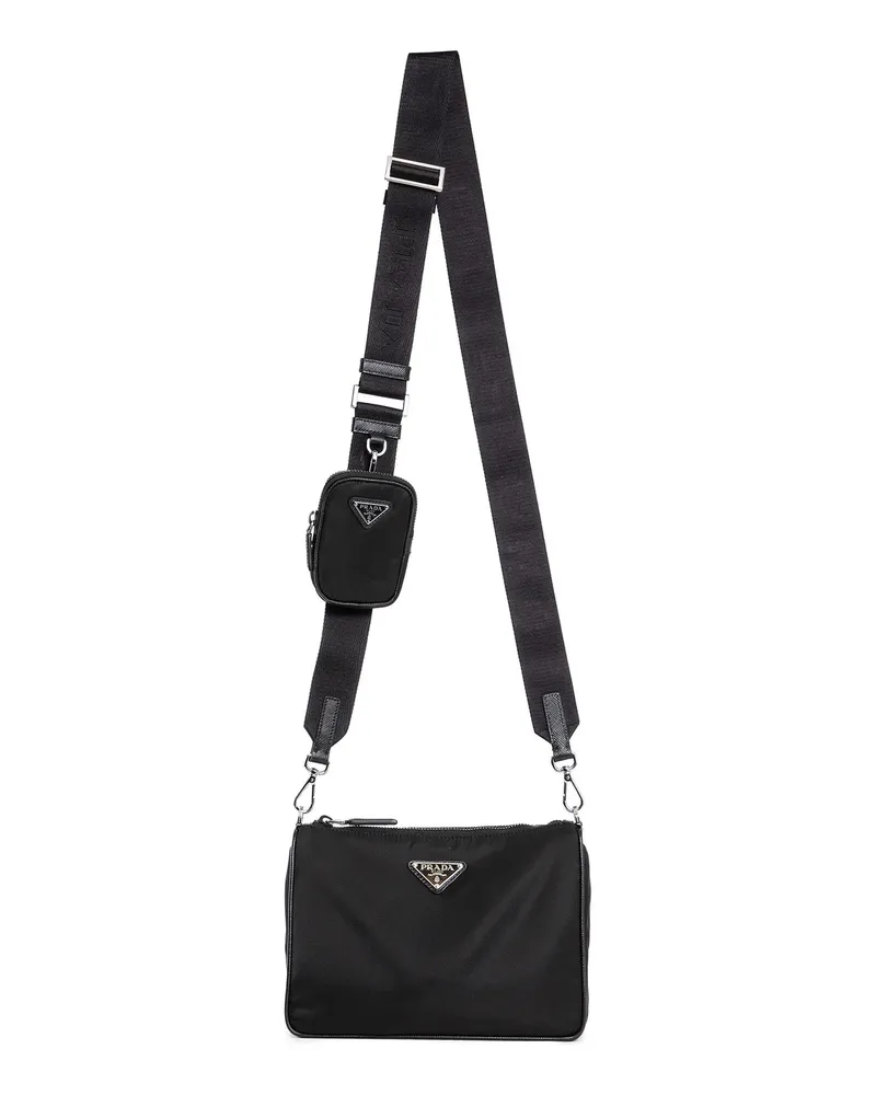 Prada Re-Nylon and Saffiano Leather Shoulder Bag Black