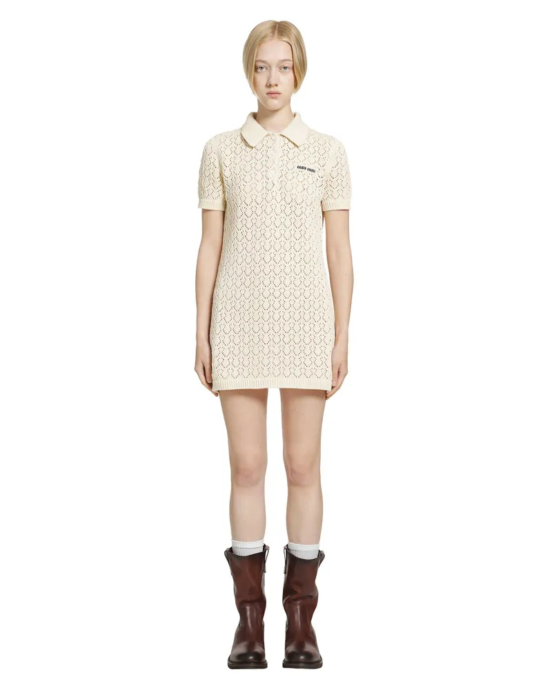 Miu Miu Cotton Polo Mini Dress Beige