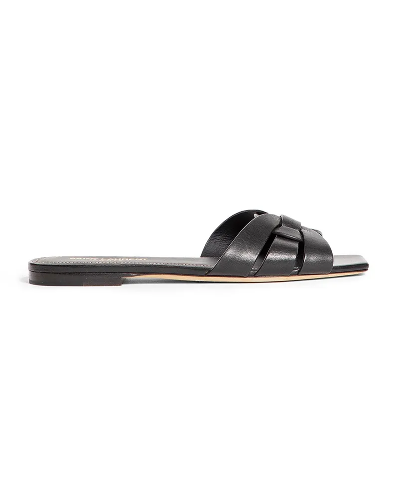 Saint Laurent smooth leather tribute slides Black
