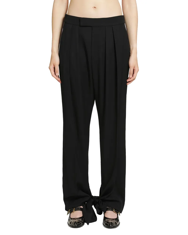 Chloé Pleated Tie-Hem Pants Black