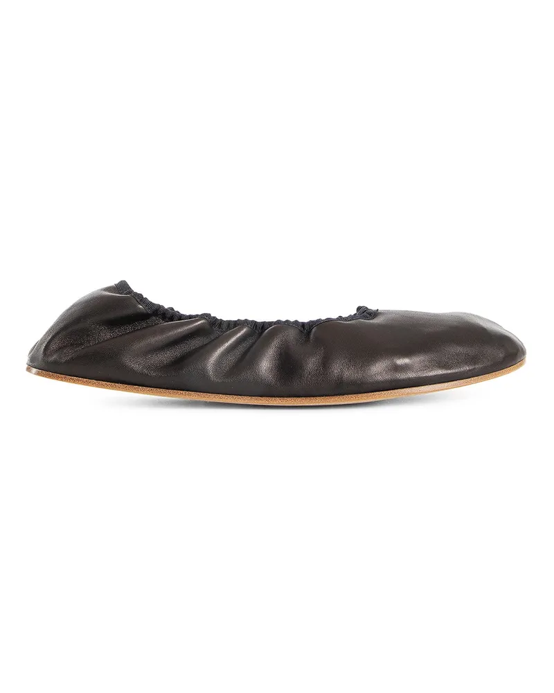 The Row Round Ballet Flats in Leather Black
