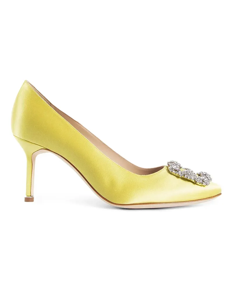 Manolo Blahnik Quali Satin Jewel Buckle Pumps Yellow