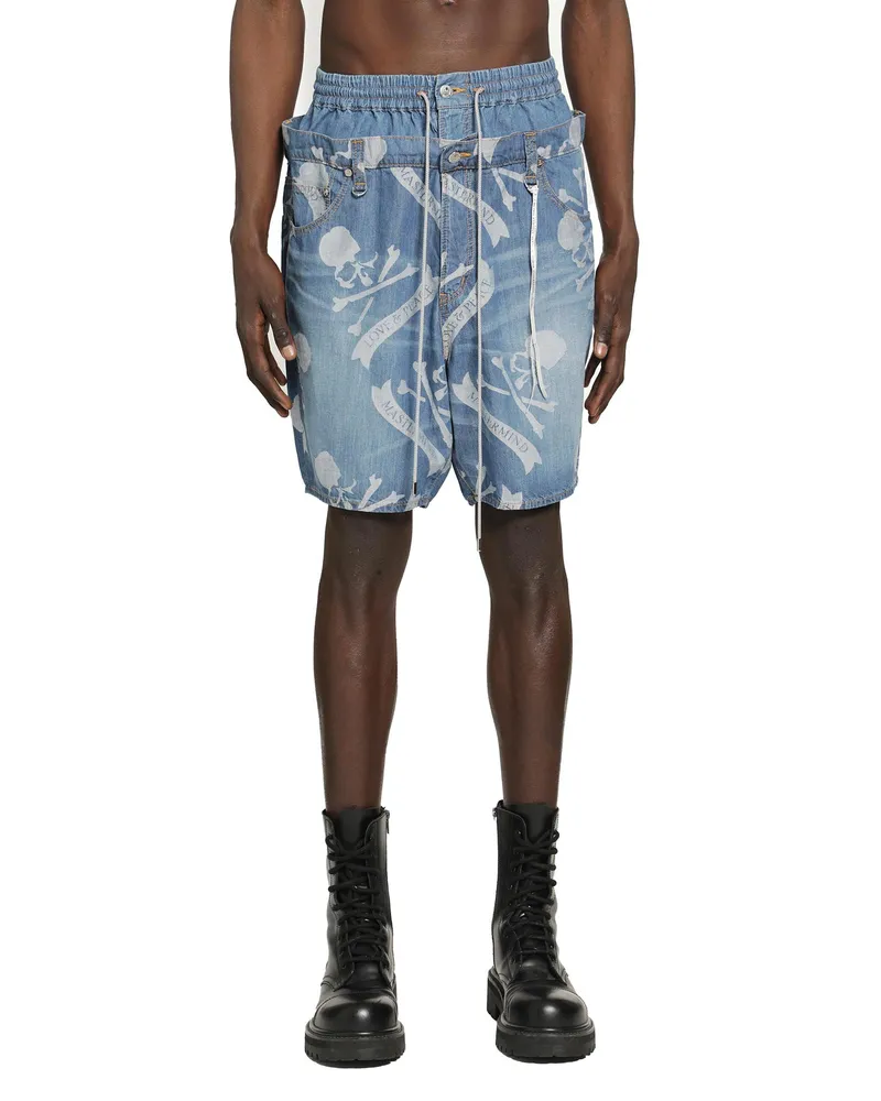 Mastermind World Aloha Denim Shorts Blue