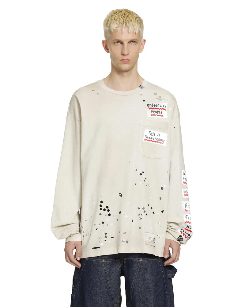 MIHARAYASUHIRO Embellished Sticker Long Sleeve T-Shirt Off-white