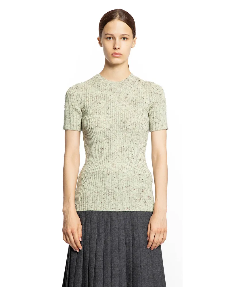 Prada Wool Linen Short Sleeve Sweater Green