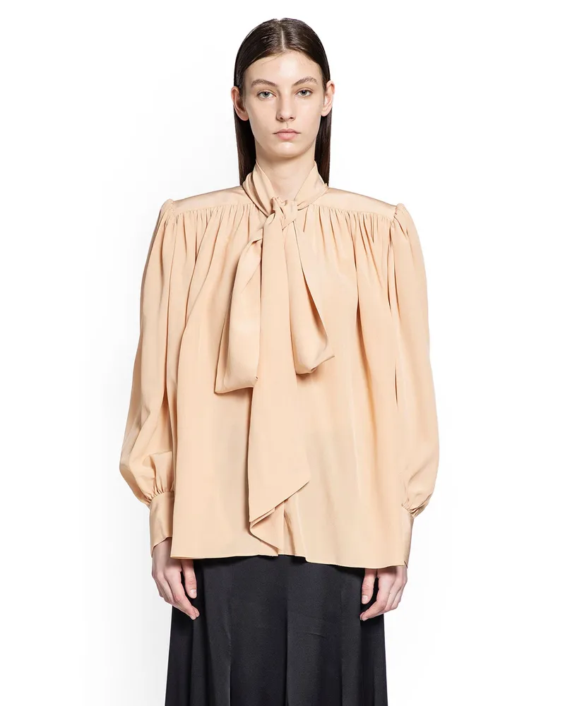 Chloé Oversized Gathered Lavallière Blouse Beige