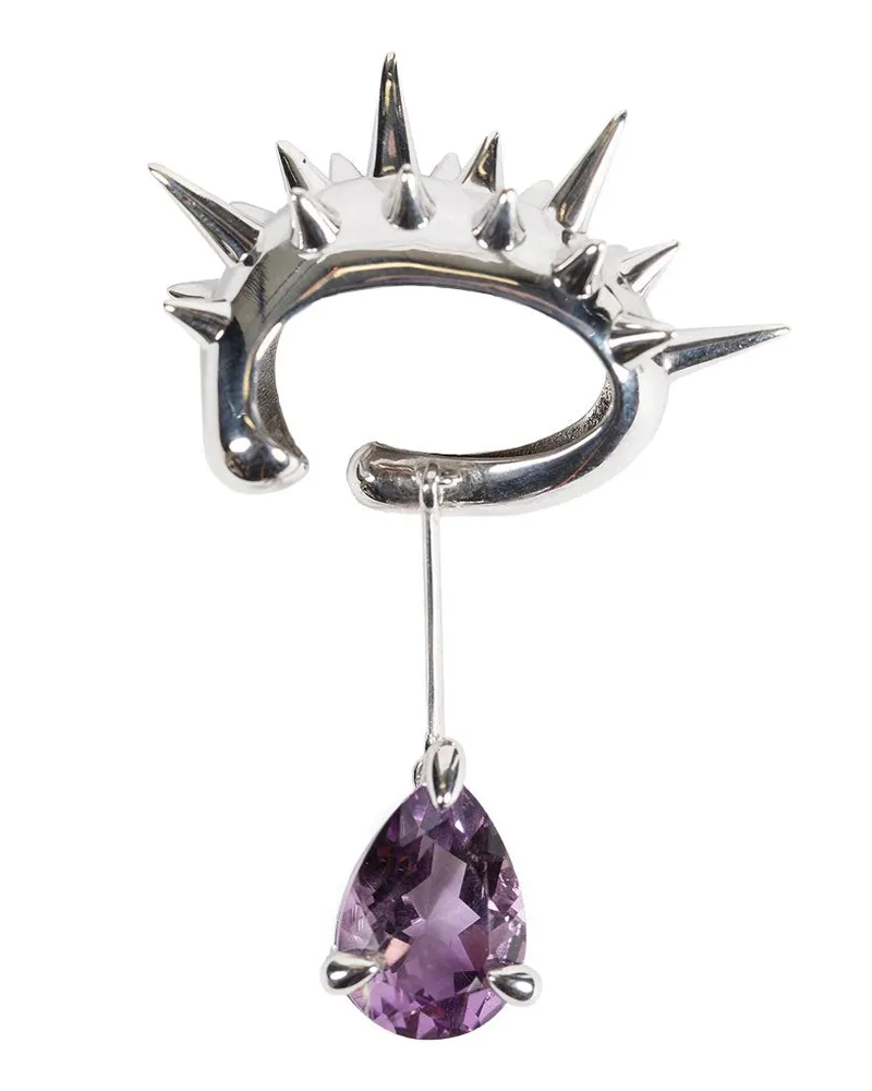 Alan Crocetti Blown Drop Spike Ear Cuff Purple Amethyst Silver