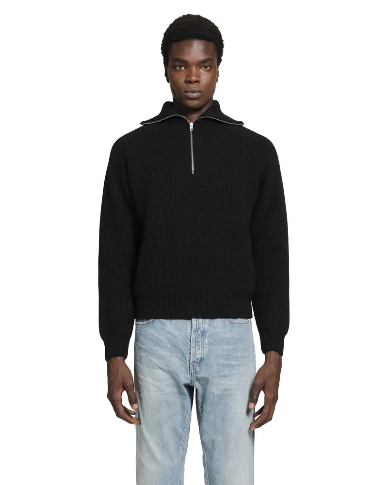 Jil Sander High Zipped Neck Sweater Black