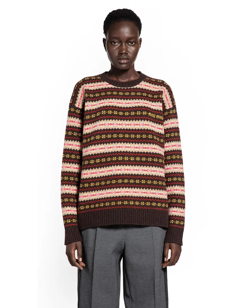 Miu Miu Wool Crewneck Sweater Brown