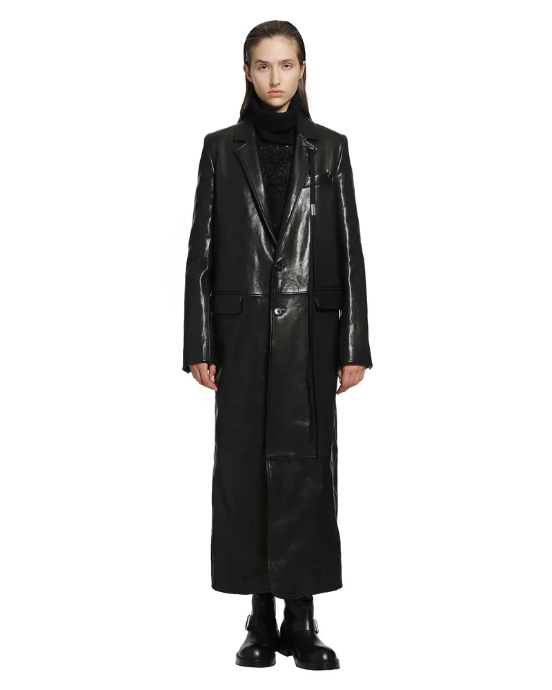 Ann Demeulemeester Virva Vintage Lux Grained Leather Coat Black