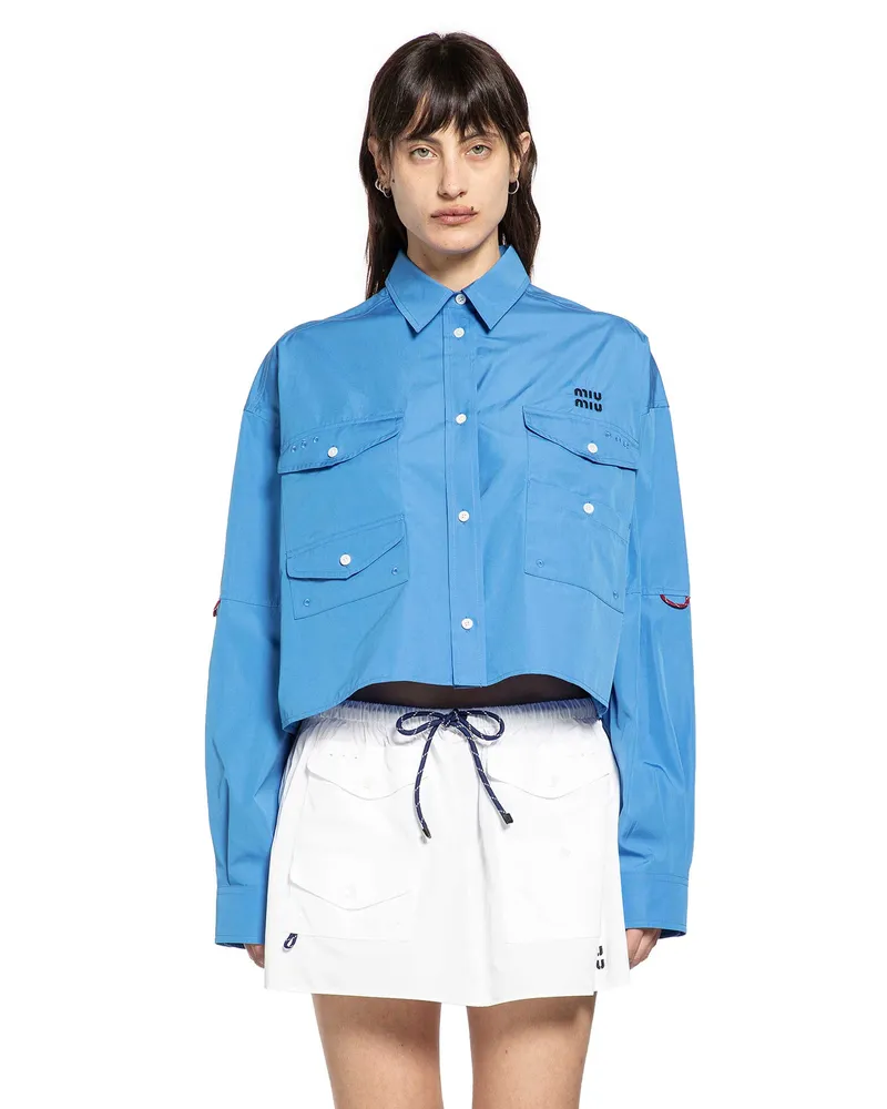 Miu Miu Cropped Poplin Shirt Blue