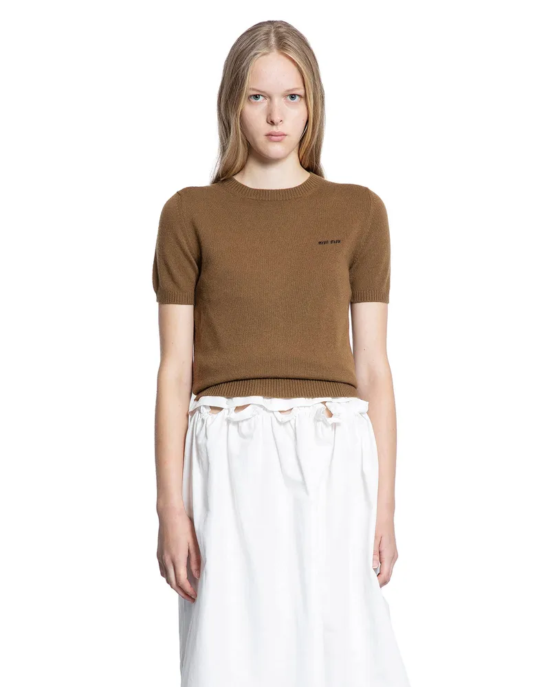 Miu Miu Cashmere Short Sleeve Sweater Brown