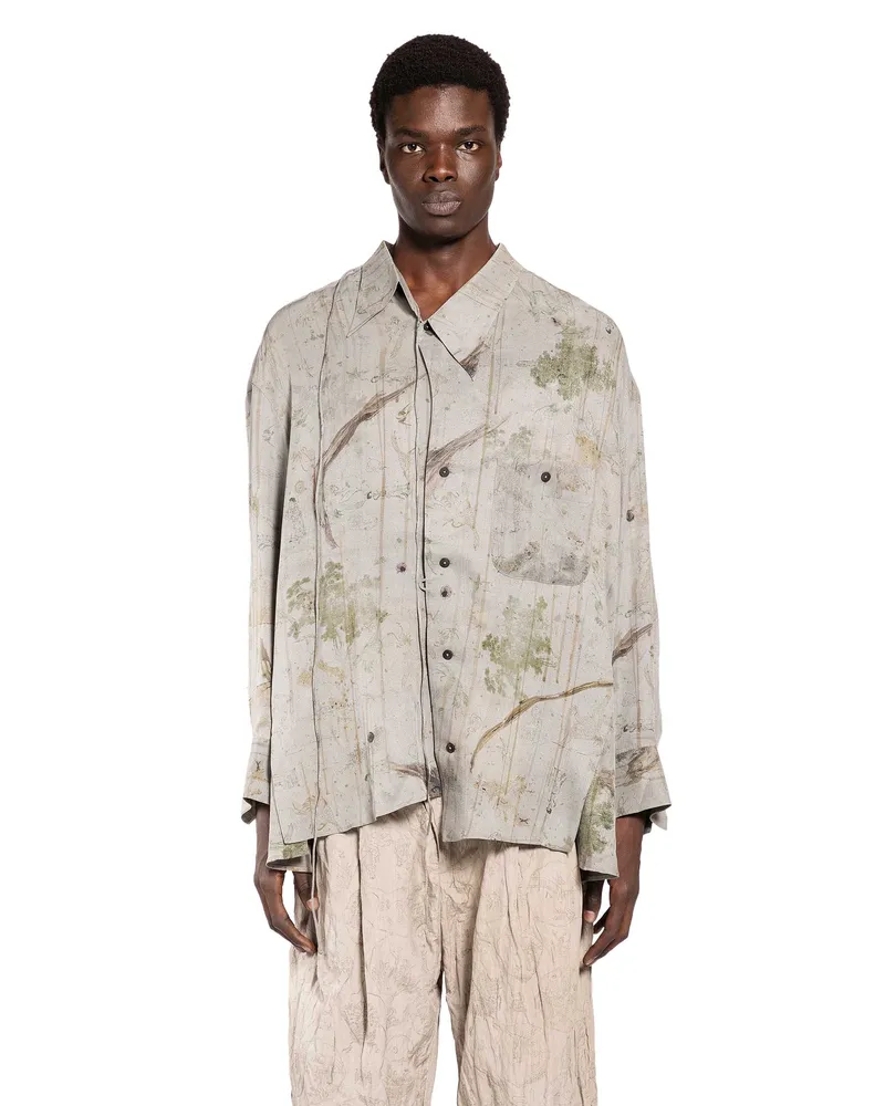 Ziggy Chen Digital Print Asymmetric Shirt Grey