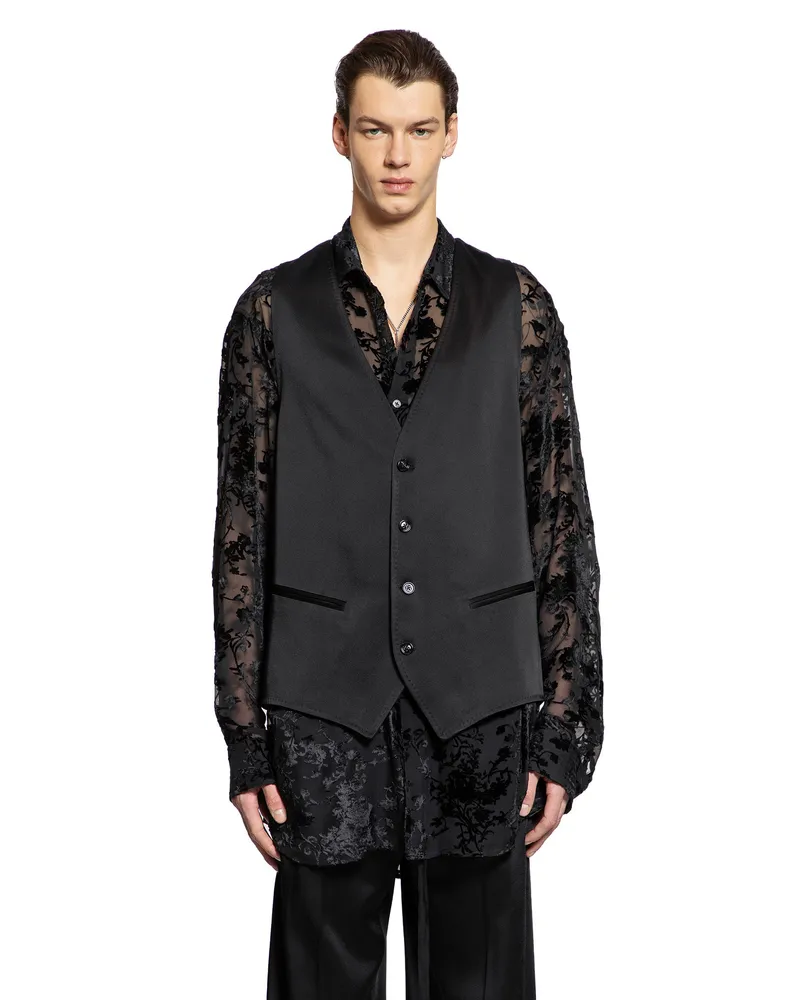 Ann Demeulemeester Jukko Classic Waistcoat in Cady Satin Black