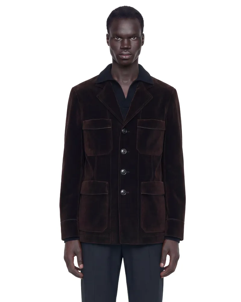 Tom Ford Washed Flocked Tricotine Jacket Brown