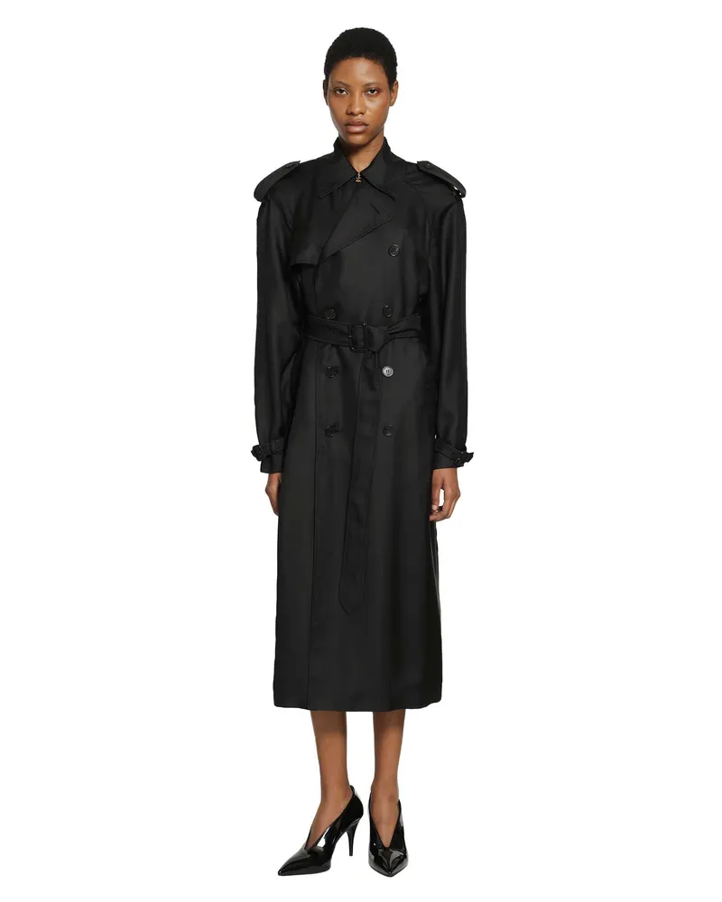 Saint Laurent Silk Trench Coat Black