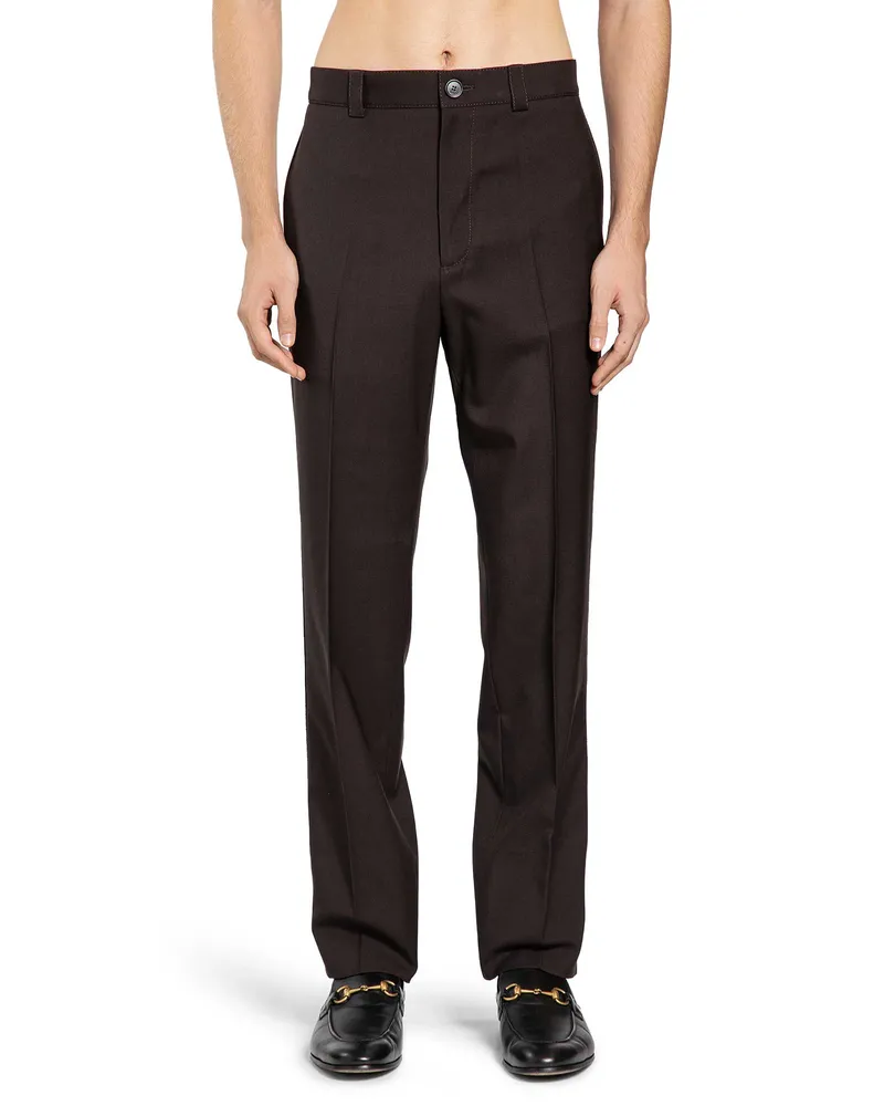 Gucci Wool Tailored Trousers with Buttons Brown