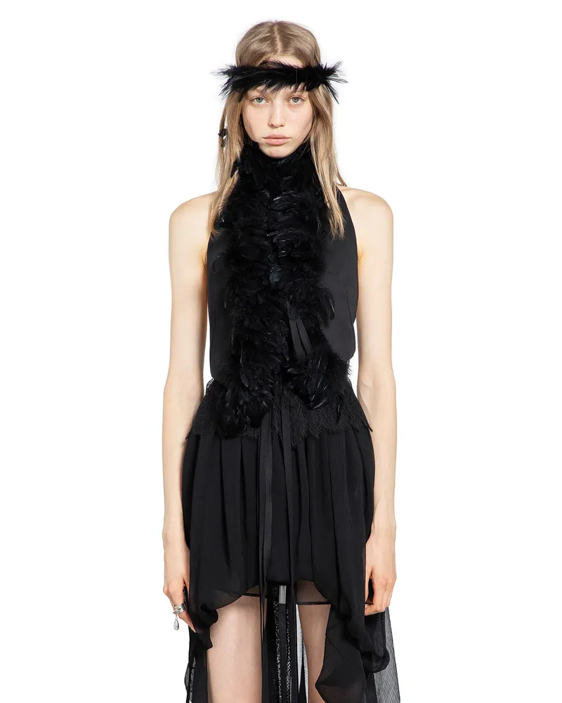 Ann Demeulemeester Idje Waistcoat with Feathers Black
