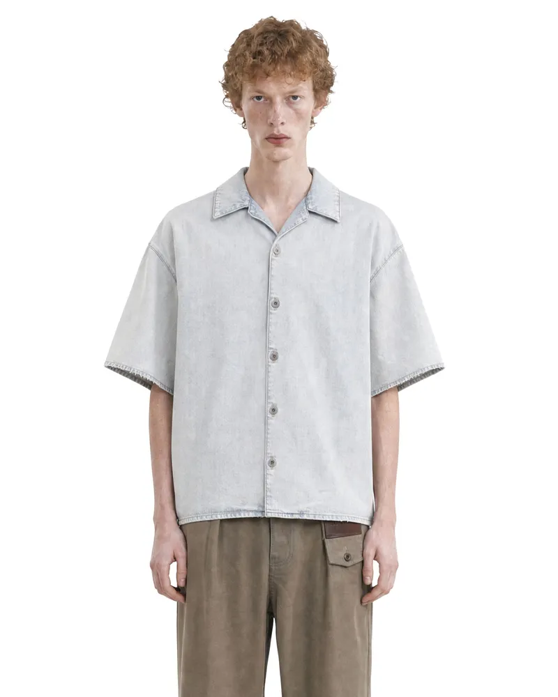 Loewe Anagram Short Sleeve Shirt in Denim Blue