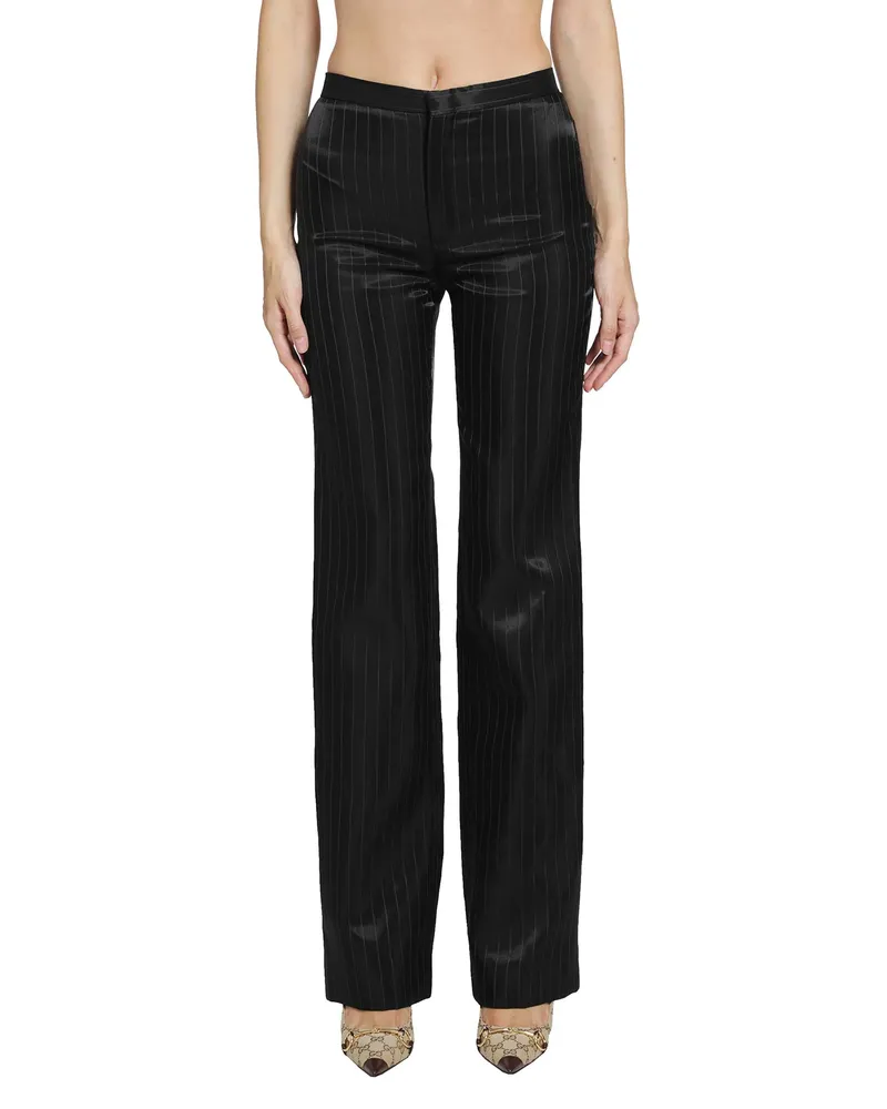 Gucci Pinstripe Wool Silk Trousers Black