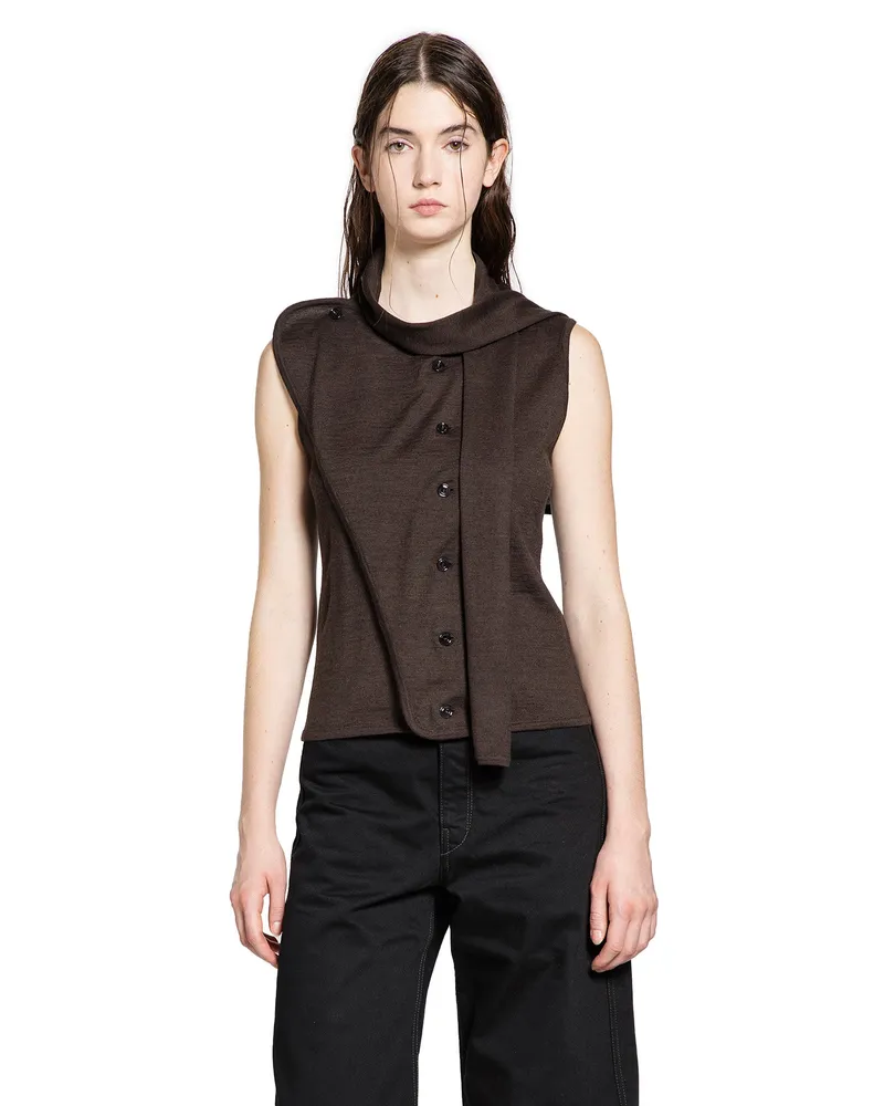 Christophe Lemaire Asymmetrical Sleeveless Cardigan Brown